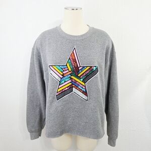Sojara Rainbow Sequin Sweatshirt Gray Fleece Pullover Crew Neck